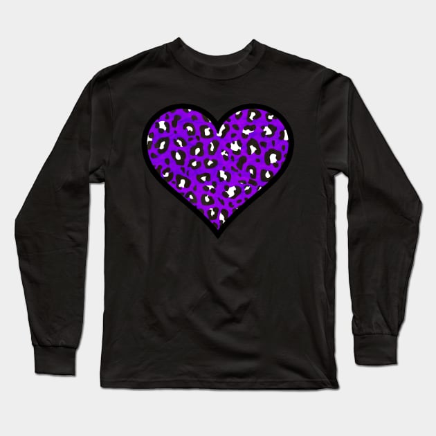 Purple, Black and White Leopard Print Heart Long Sleeve T-Shirt by bumblefuzzies